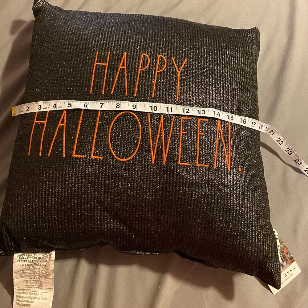 Rae Dunn Halloween Pillow - Black with Orange Text